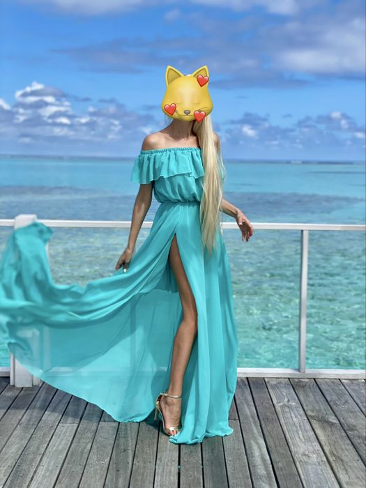 Шифонова сукня кольору Мальдів. Бірюзова сукня в пол. Голубое платье