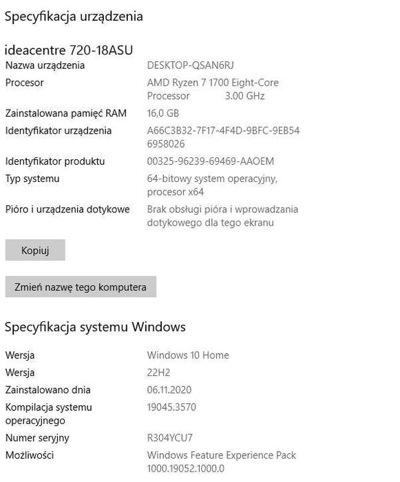 Komputer stacjonarny Lenovo Ideacentre 720-18 Ryzen 7/16GB/480/RX560