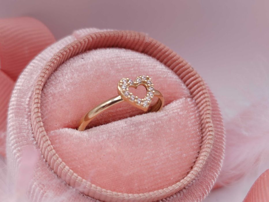 NOWY Złoty Pierścionek Serce r14 / Złoto 585