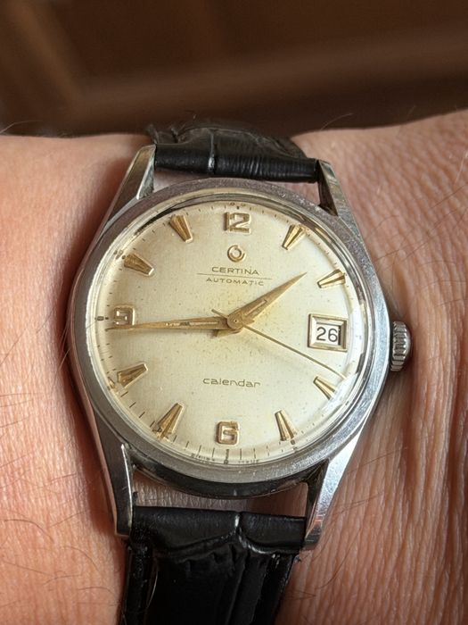 Certina Automatic Calendar, duzy 37/45mm, w stali, lata 50te, piękny stan, sprawny