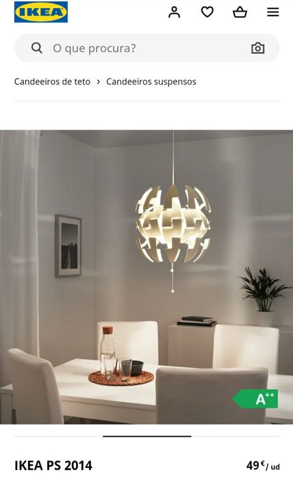 Candeeiro de teto ps 2014 branco ikea