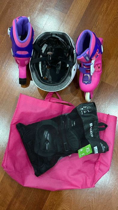 Conjunto - Patins em linha, capacete + proteções
