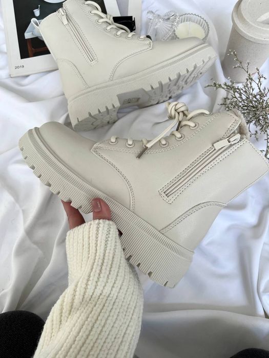 Черевики Бежеві з хутром та шкірою