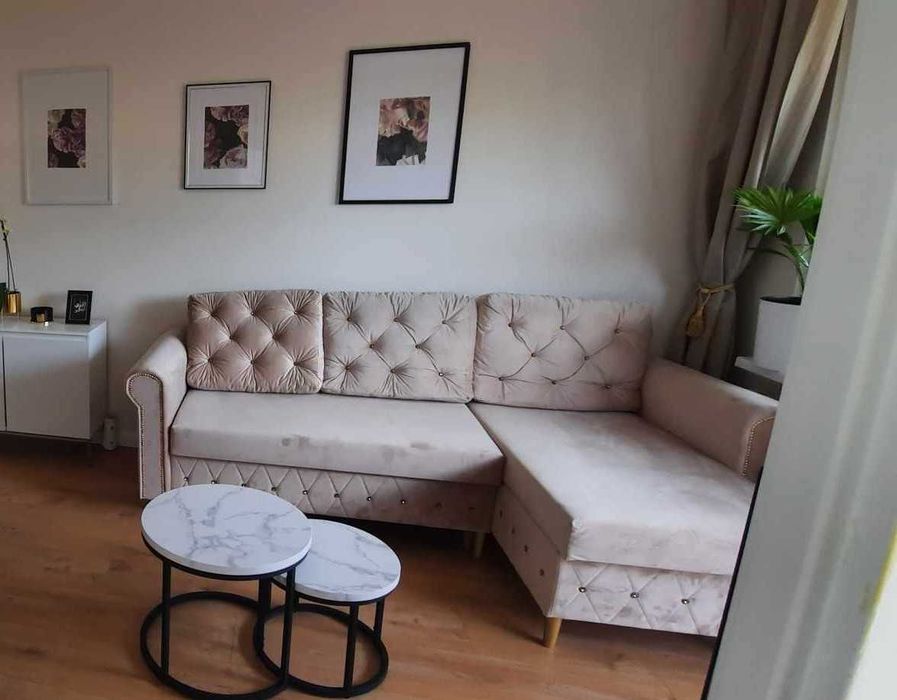 Kanapa rozkładana Rogówka Narożnik Glamour dwa pojemniki Uniwersalny
