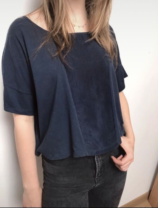 Szeroki crop top granatowy navy z wstawką H&M XS S oversize