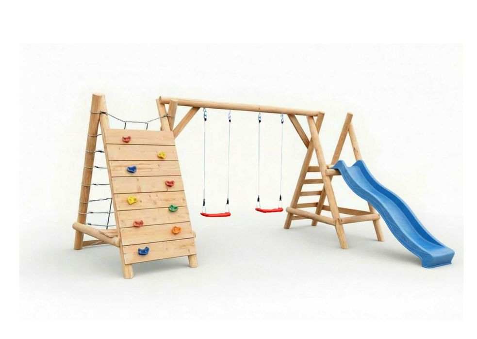 Drewniany Plac Zabaw do Ogrodu SMERF DUŻA Ścianka 2Huśtawki PRODUCENT