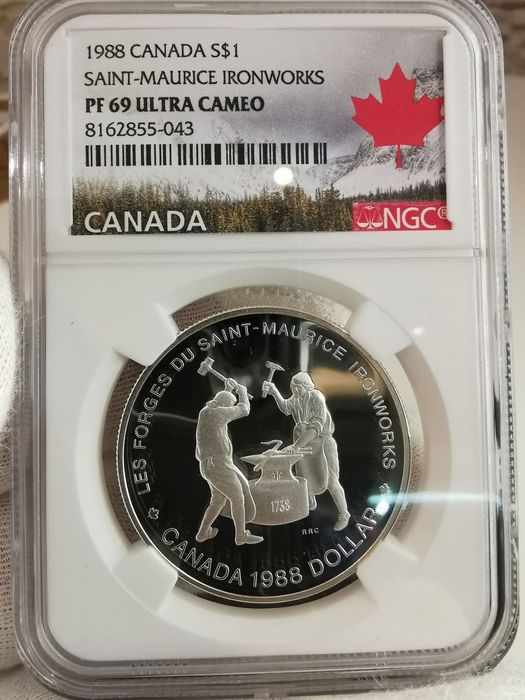 КАНАДА 1 долар 1988р. СРІБЛО. Кузня Сен - Моріса. NGS PF69. Слаб!