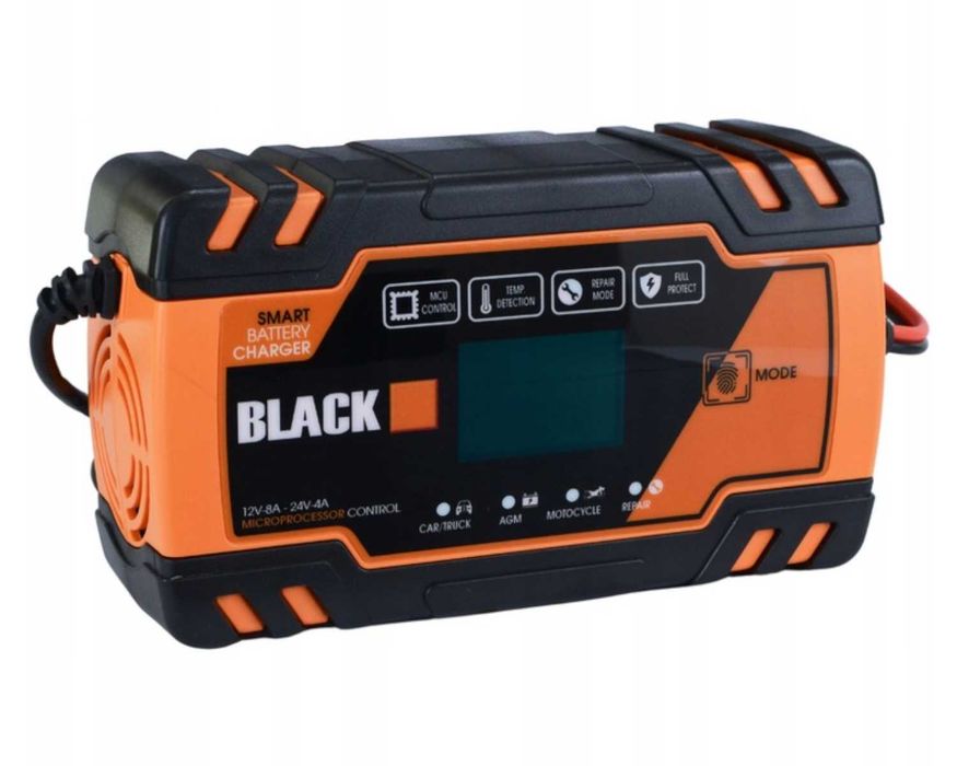 MOCNY Prostownik BLACK 12V 24V LCD BEZPIECZNY SZYBKI Do Akumulatorów