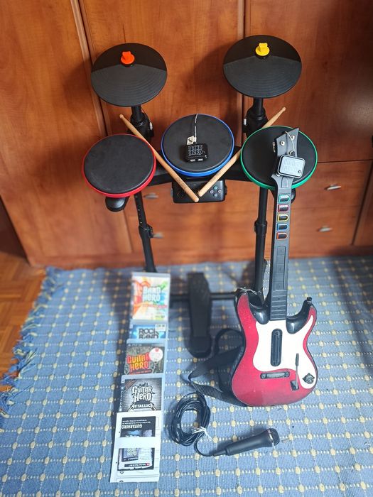 Pack Band Hero / Guitar Hero PS3 + PC (Bateria, Guitarra, Dongles, Microfone e Jogos)