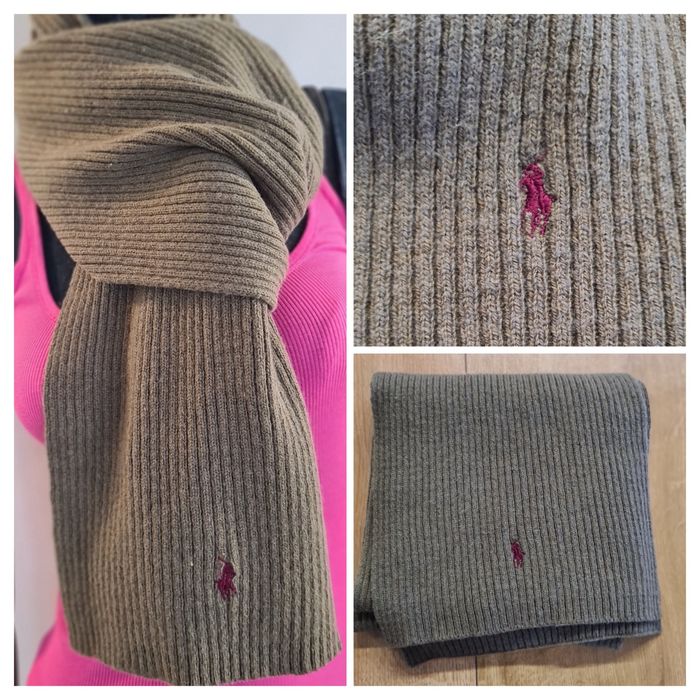 Szal Szalik Polo Ralph Lauren. Wełna dzianina. Kolor Khaki Zielony