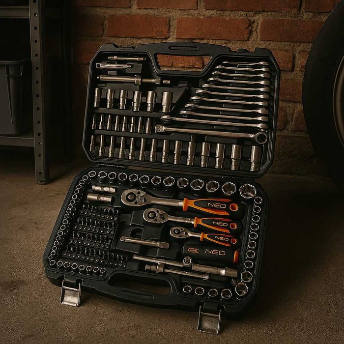NEO Zestaw Kluczy Nasadowych 216el. 1/2" 1/4" 3/8"-Klucze Nasadowe CrV