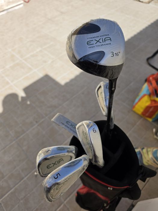 Saco de golf  + tacos+ bolas + luva  + pinos