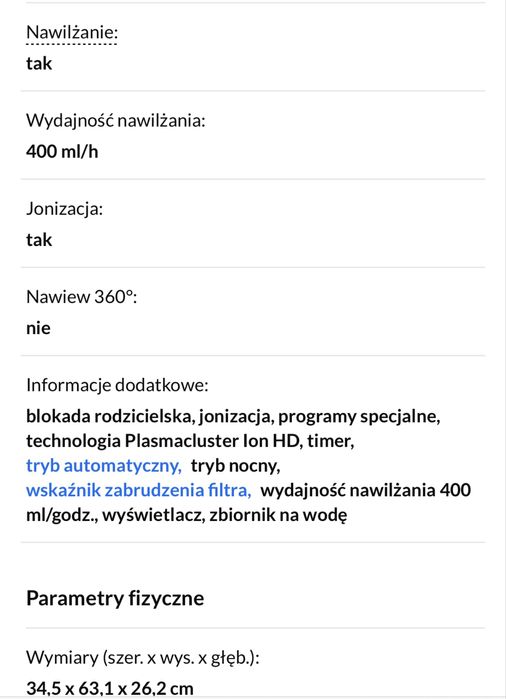 Oczyszczacz powietrza  Sharp