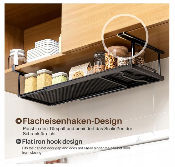 kosz pod półkę regulowany 38-70 cm organizer metalowy czarny