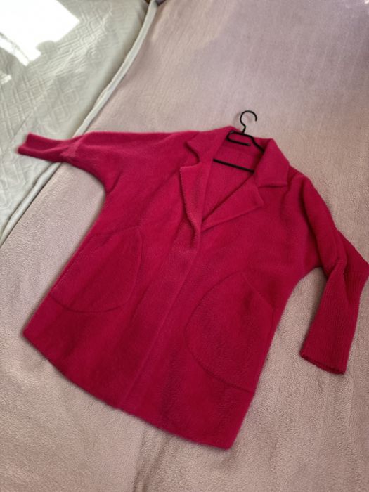 Alpaka różowa , ciepła narzutka , kurtka