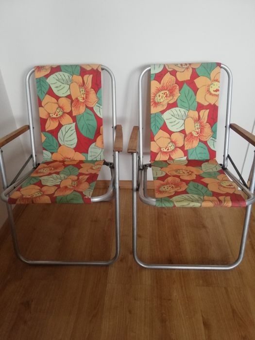 Dwa krzesła składane aluminiowe PRL