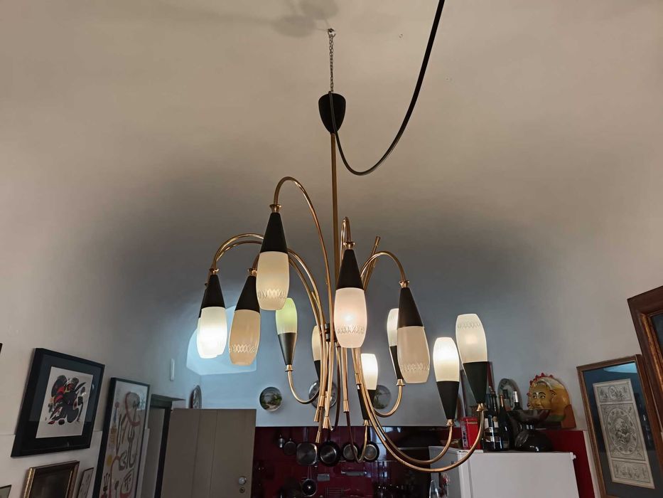 Candeeiro de tecto - Estilo Stilnovo - 12 Luzes - Anos 50