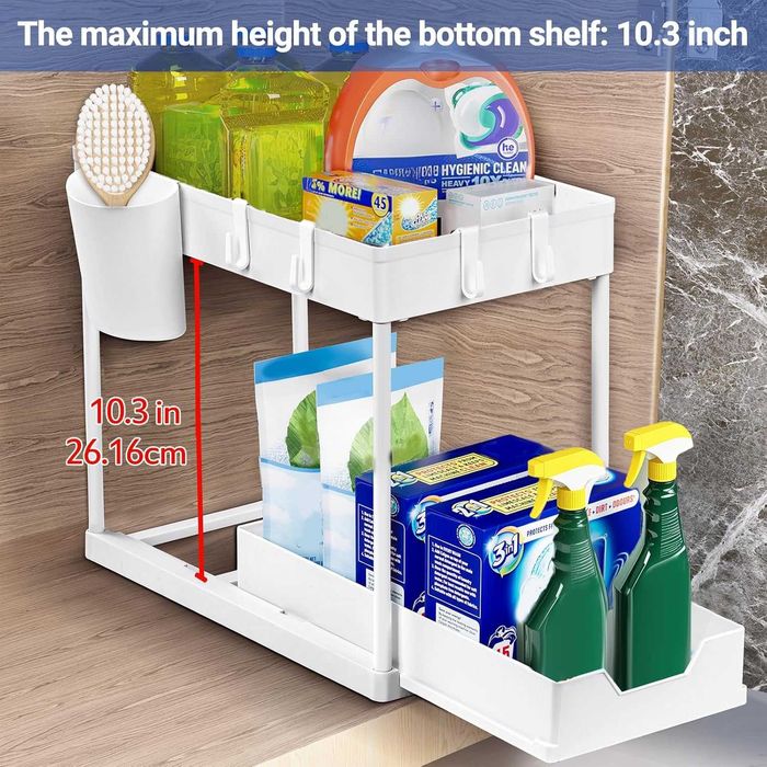 2x Organizer Kuchenny pod zlew, Łazienkowy 2-poziomowy Wysuwany BIAŁY