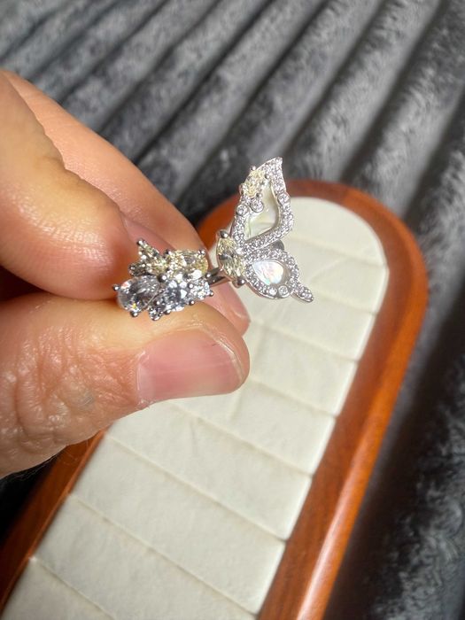 Anel borboleta madrepérola natural prata 925 dourado ring 6 size