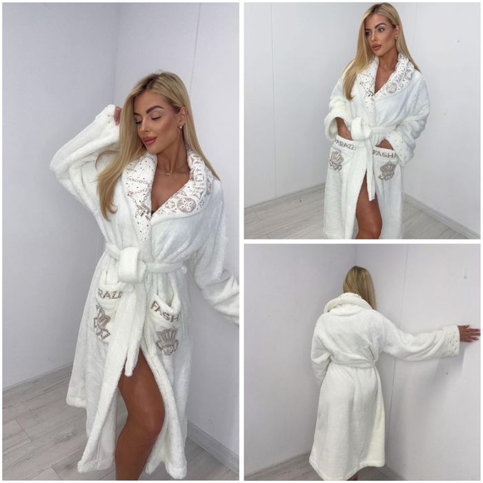 Szlafrok Paparazzi Fashion śmietana cyrkonie kamienie rozmiar uni