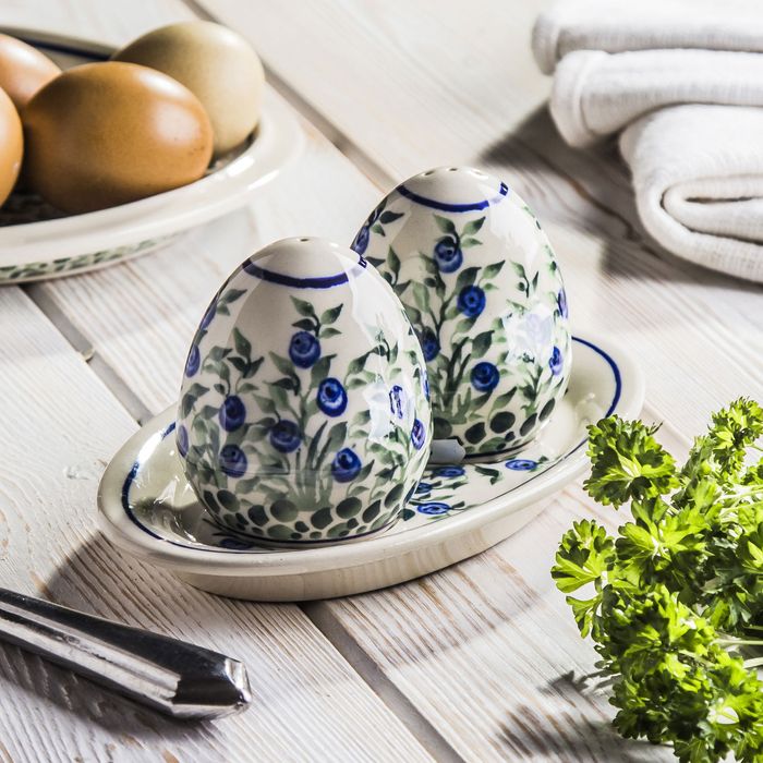 Solniczka i pieprzniczka z podstawką Bolesławiec - wzór 1208