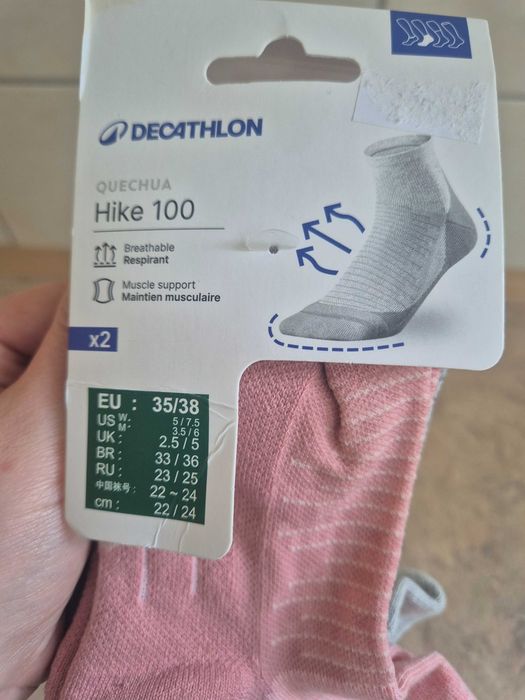 Skarpetki, 2 pary, Quechua, Decathlon, Hike 100, 35/38.