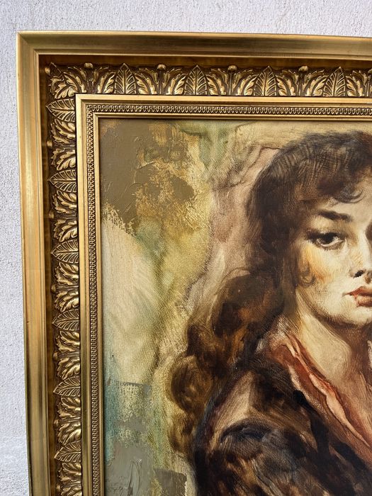 Oryginalny obraz Charlesa Roka kobieta z dzbanem sygnowany 1950–60