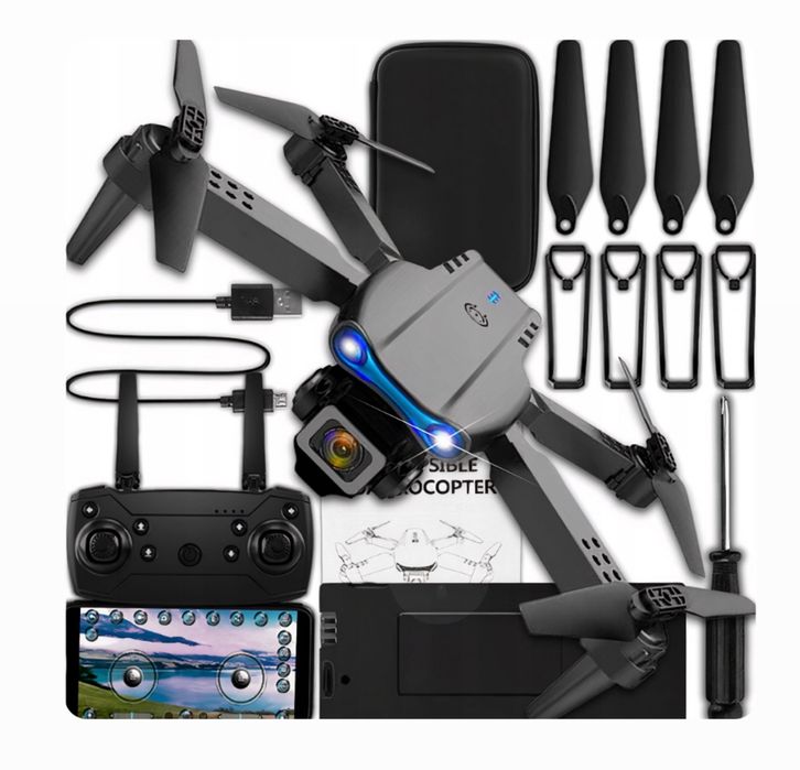 Dron 2 Akumulatorowy 2 Kamery Zasięg 200 m Unika Przeszkody Pilot 4K