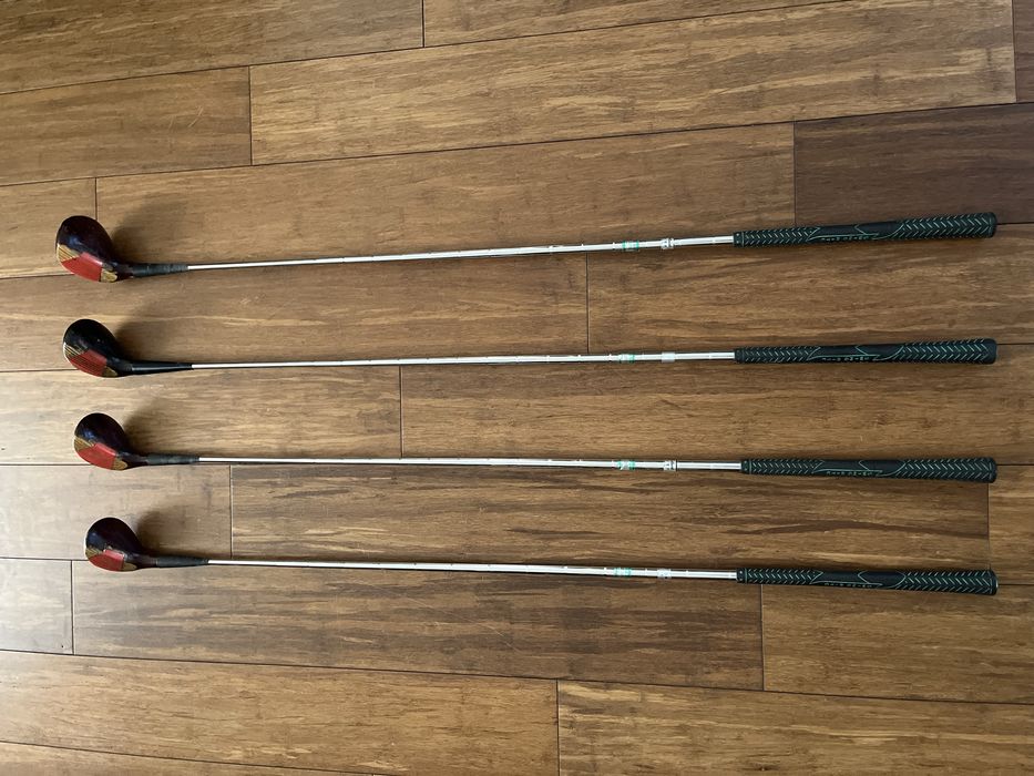 Zestaw vintage kijów golfowych Titleist – persimmon woods 1, 3, 4, 5