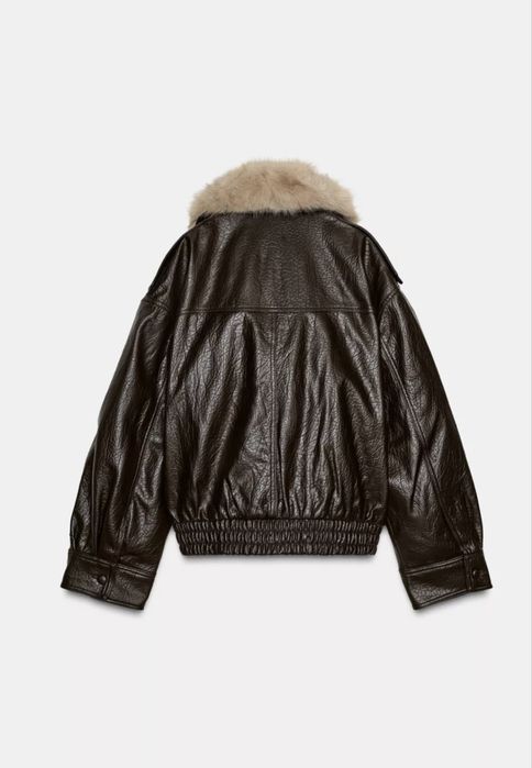 Куртка Zara дубльонка шкіряна пальто косуха