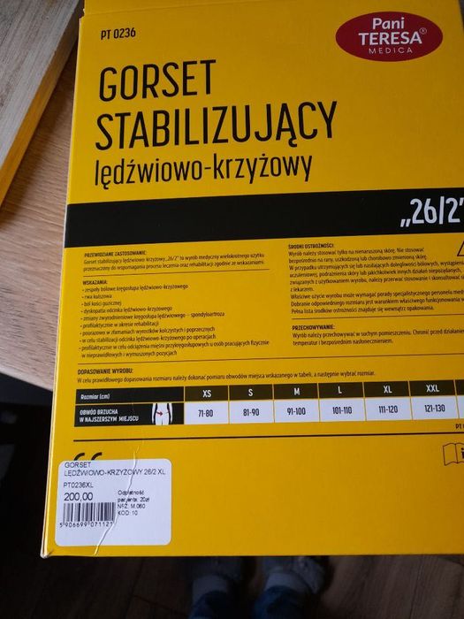 Gorset stabilizujacy nowy rozmiar XL