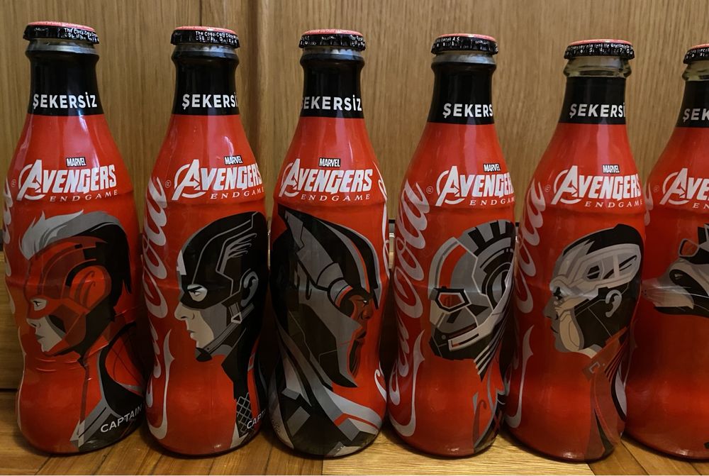 Conjunto garrafas de vidro dos Avengers Marvel da coca cola