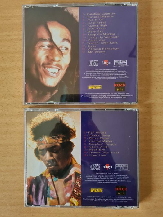 2 CDs audio da coleção "Rock" de Bob Marley e Jimi Hendrix
