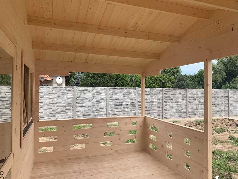 DOMEK OLGA Letniskowy 5x7m BALIK 44mm Taras 3m PROJEKT NA WYMIAR