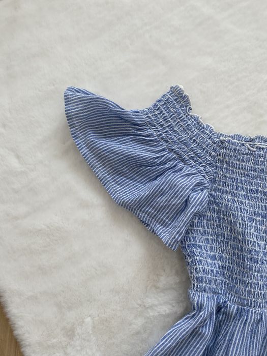 Niebieski top na krótki rękaw w paseczki odkryte ramiona M 38 american eagle