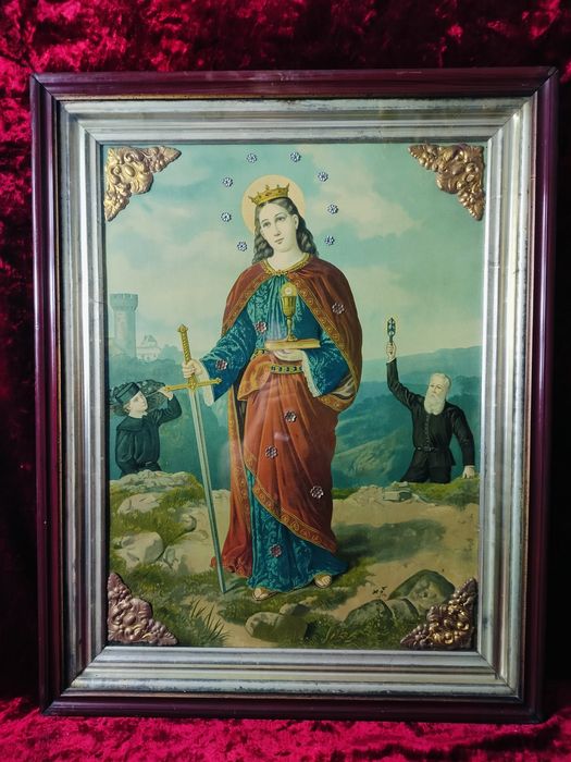 Święta Barbara piekny stary duzy obraz oleodruk