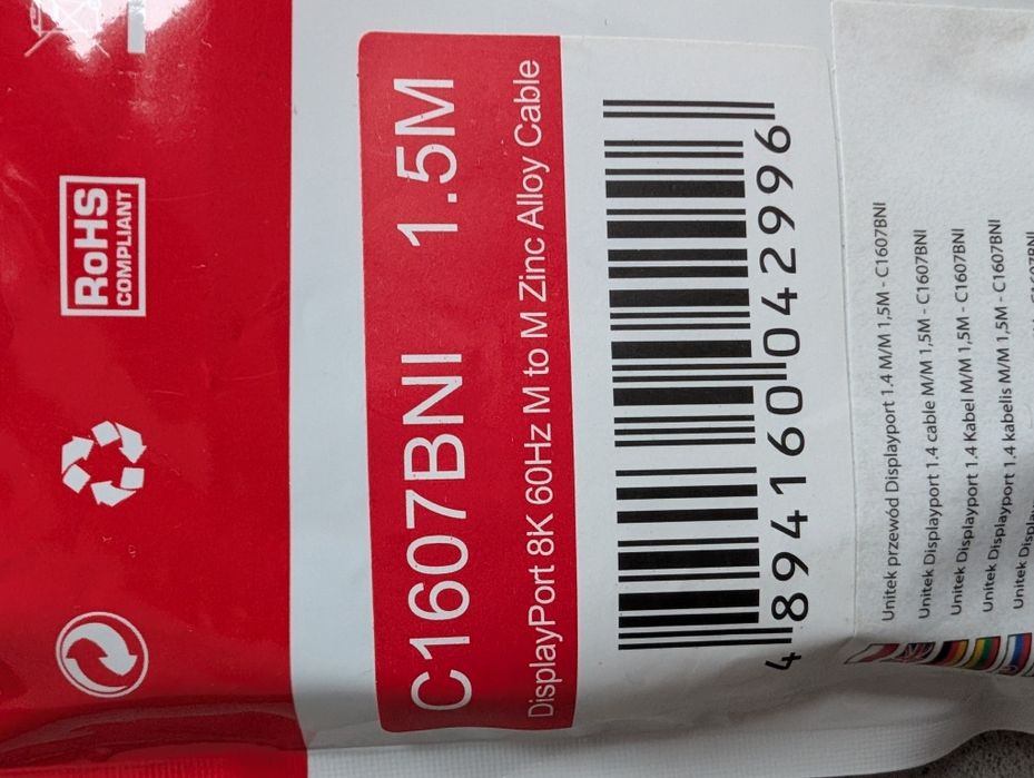 Kabel DisplayPort 1.4 1,5m Unitek