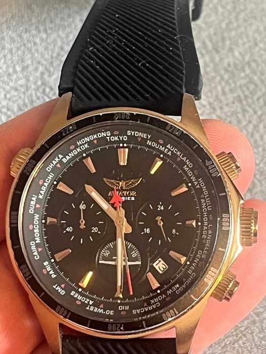 Zegarek Męski AVIATOR F-Series World Time Rose Gold Chrono (Okazja)