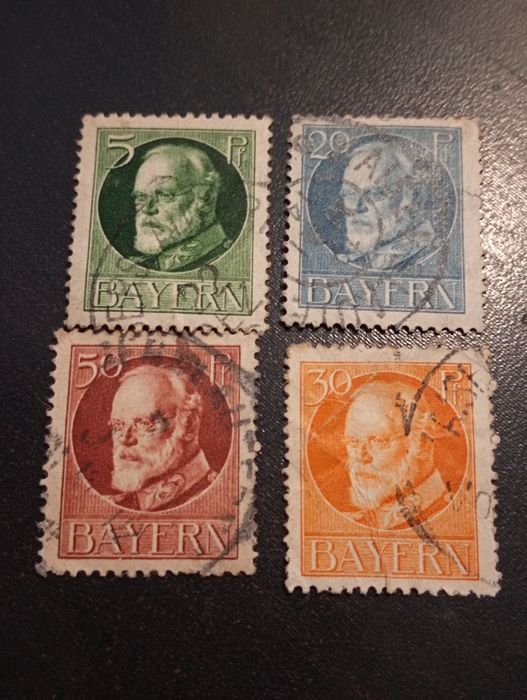 4 selos 5, 20, 30 e 50 Pfennig  1914 Rei Luis III Baviera - Alemanha