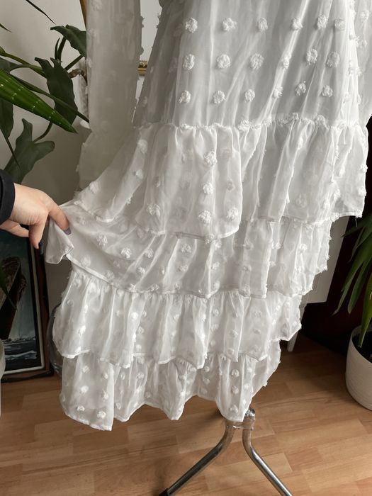 haftowana haft  sukienka midi midaxi falbanki groszki 44 xxl boohoo