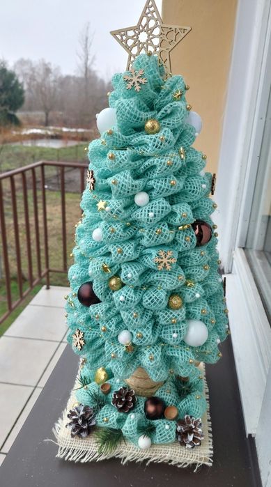 Nowa choinka jutowa handmade z lampkami