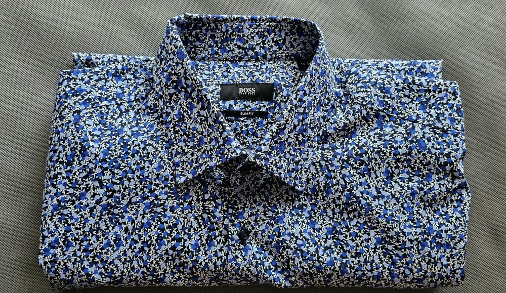 Amazing  Hugo Boss Slim Fit Floral Shirt – Blue Botanical Print - size 43 / L