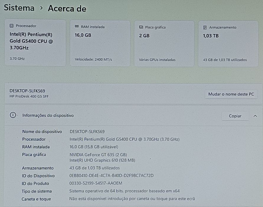 Computador HP /  16GB RAM  /  Gráfica 2GB  /  SSD 128GB + HDD 1TB
