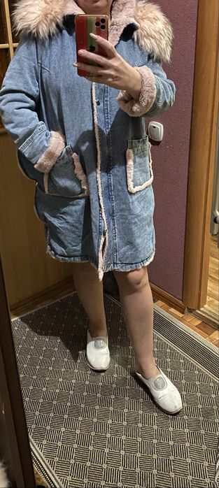 Джинсова парка …. Нова 48/50 , подовжена біла та рожева