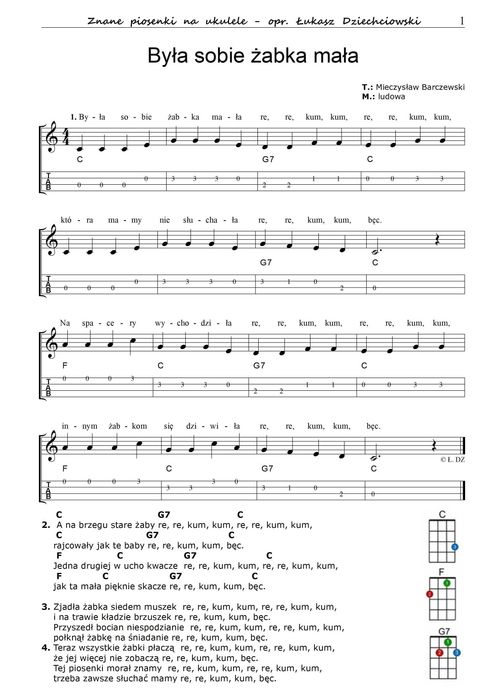 Piosenki na ukulele - nuty 31 piosenek, tabulatura, słowa, mp3, nowe