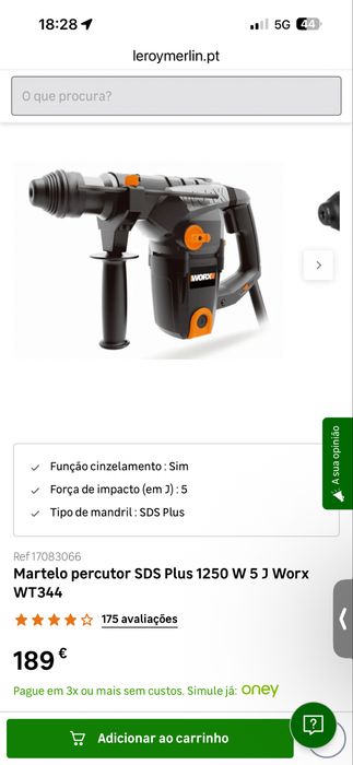Martelo percutor SDS Plus 1250 W 5 J Worx WT344