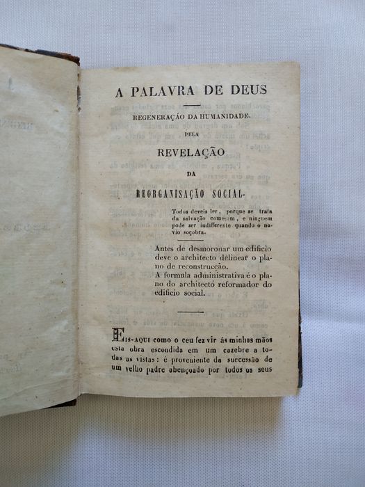 Livro Antigo de 1850 A Palavra de Deus Regeneração da Humanidade pela Revelação da Reorganização Social