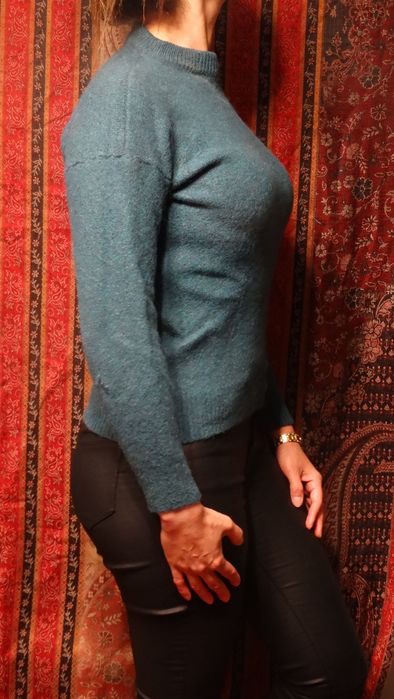 Sweter damski 100 wełniany niebieski 36 S