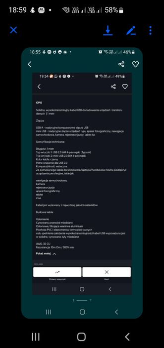 Kabel mini USB interlook aparat telefon tablet itp