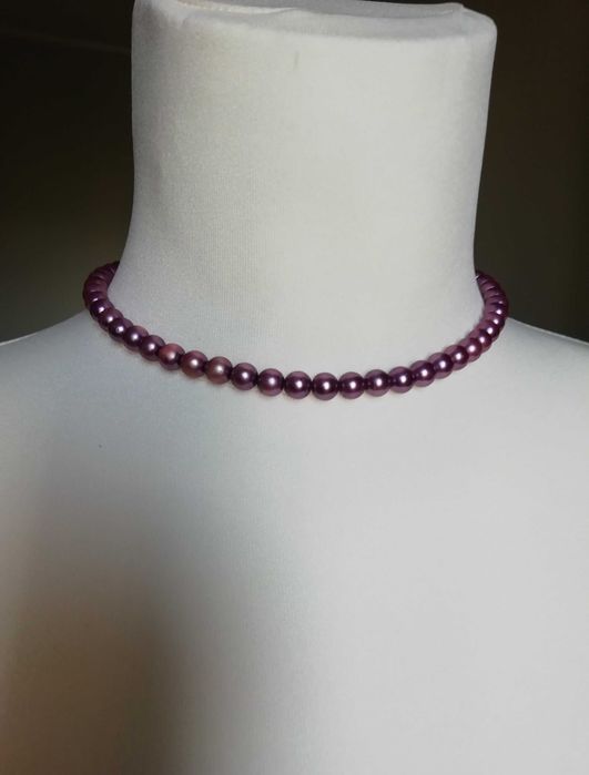 Naszyjnik perłowy śliwkowy